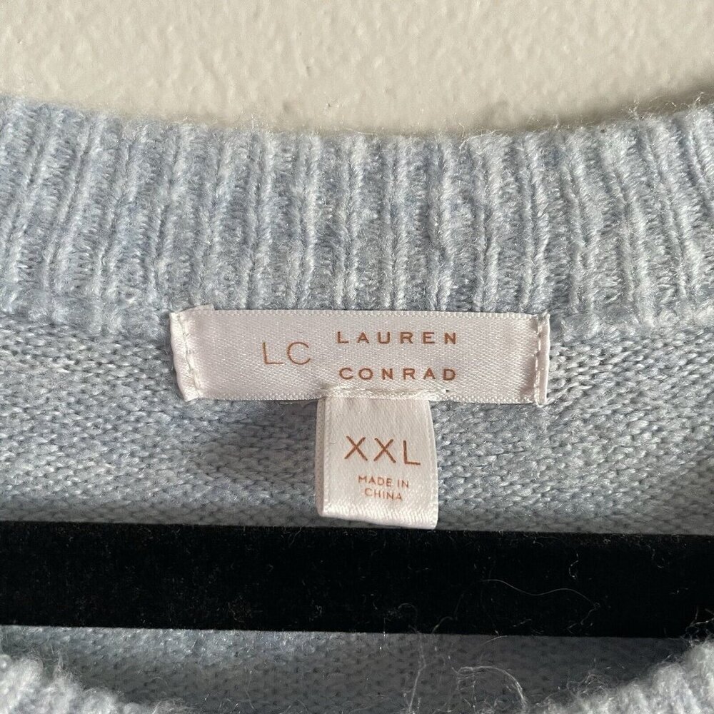 LC Lauren Conrad Women Sz XXL Pale Blue “Sunday” Embroidered Soft Knit Sweater - Picture 6 of 11